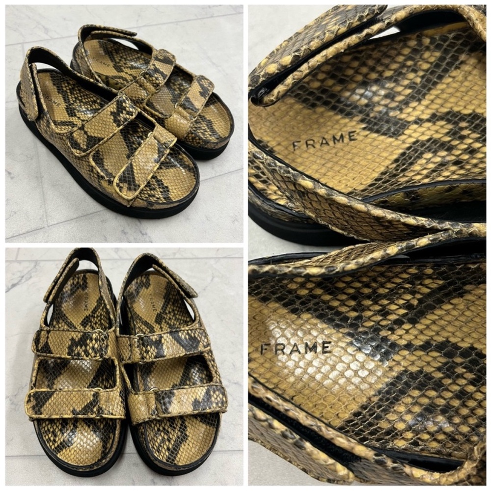 NWT FRAME Darby Python Print Leather Sandal Retail $325 Size 7